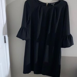 Black dress with ruffle sleeves knee length